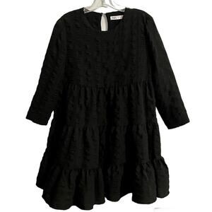 ZARA Women’s Black Seersucker 3/4-Sleeved Tiered Mini Dress Medium Peasant Boho